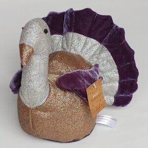 ADORABLE Thanksgiving Turkey Centerpiece Glitter Plush BNWT